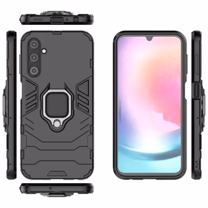 Ring Armor panssari Suojakuori Samsung Galaxy A24 4G:lle Magneettinen pidike sormusrengas musta