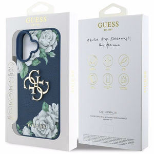 Guess Grained Roses Big 4G logo Suojakuori iPhone 16:lle - sininen