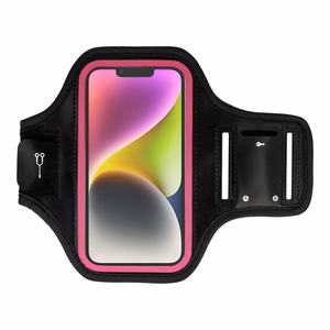 Armband Slim Type 2 Suojakuori iPhone 13/13 Pro/14/14 Pro/15/15 Pro/16/16 Pro/Samsung S21/S22/S23/S24:lle 5,5 tuumaa - musta-vaaleanpunainen