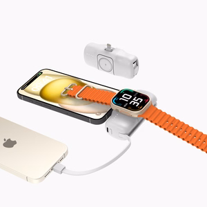 Wozinsky WF16-YLS 5000mAh 15W Lightning Mini Power Bank, jossa on sisäänrakennettu USB-C-kaapeli ja Apple Watch -laturi - Valkoinen