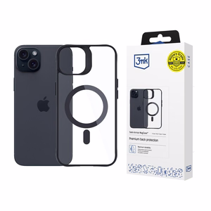 3mk Satin Armor MagCase MagSafe-tuella iPhone 15:lle - Läpinäkyvä mustalla kehyksellä