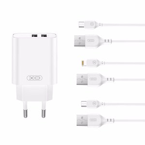 XO seinälaturi CE34 2x USB 2,4A, valkoinen + USB-C-kaapeli