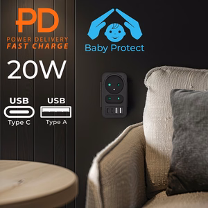 Maclean MCE249 F/B – verkkopistorasian jakaja, 2 pistorasiaa, 4 USB-porttia: 2×USB-A ja 2×USB-C PD 20 W, 1×16 A + 1×6 A