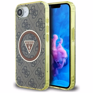 GUESS IML Metal Glitter 4G Circle Triangle MagSafe Alkuperäinen Suojakuori iPhone 17e/16e:lle - Ruskea