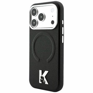 Karl Lagerfeld Grained Embossed Ring & Kameo Logo -suojakuori laitteelle iPhone 18 Pro Max / 17 Pro Max, MagSafe-yhteensopiva – musta