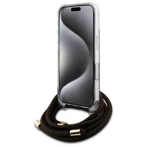 Guess Crossbody Cord 4G Print Suojakuori hihnalenkkillä iPhone 16:lle - ruskea