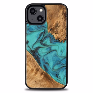 Puu- ja hartsikuori iPhone 15 Plus:lle Bewood Unique Turquoise - turkoosi ja musta