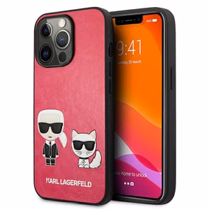 Karl Lagerfeld Ikonik Karl&Choupette kotelo iPhone 13 Pro / iPhone 13 - Fuksiainen