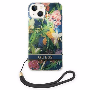Guess GUOHCP14MHFLSB iPhone 14 Plus 6.7 "blue / blue hardcase Flower Strap