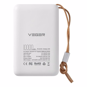 Ulkoinen akku yhteensopiva MagSafe:lle Veger MagOn (VP1151 / W1151) PD QC3.0 2A 20W langattomalla latauksella 10000 mAh valkoinen