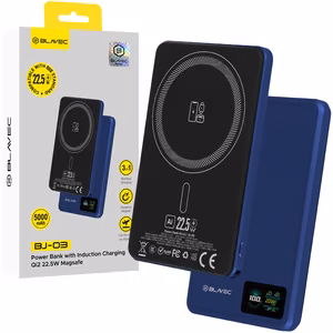 Blavec BJ-03 varavirtalähde 5000mAh erittäin ohut 7,8 mm Type-C 22,5W magneettinen MagSafe 3-in-1 laivastonsininen alumiini