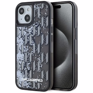 Karl Lagerfeld Liquide Glitter Monogram Gradient Suojakuori iPhone 15:lle - musta