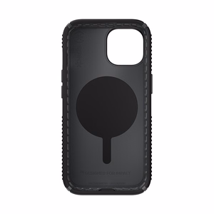 Speck Presidio2 Grip MagSafe suojakuori iPhone 17e / 16e / 15 / 14 / 13 -laitteelle, musta liuskeenharmailla yksityiskohdilla