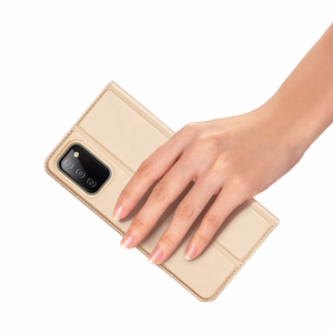 Dux Ducis Skin Pro Kirjahylly tyyppi tapauksessa Samsung Galaxy A03s kultainen