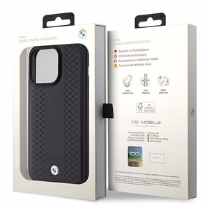 BMW Nahkainen Diamond Pattern Suojakuori iPhone 15 Pro Max:lle - musta