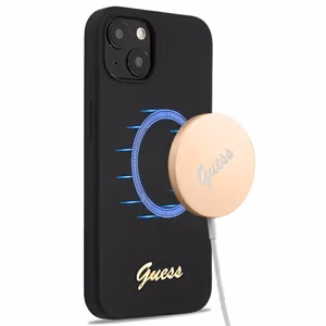 Guess GUHMP13MLSLMGBK iPhone 13 6.1" musta/musta kovakotelo Silikoni Script Gold Logo Magsafe