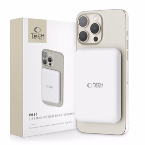 Tech-Protect LifeMag PB10 Powerbank MagSafe 5000mAh 15W USB-C-portilla - valkoinen + USB-C-kaapeli