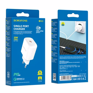 Borofone BN3 Premium USB-C -seinälaturi QC 3.0 PD 2.0 20W valkoinen