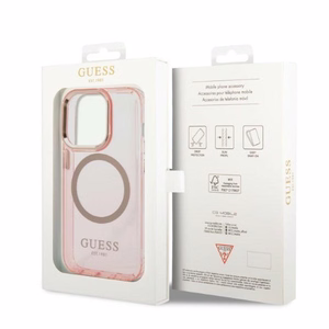 Guess GUHMP14LHTCMP iPhone 14 Pro 6.1 vaaleanpunainen/vaaleanpunainen kova suojakuori Gold Outline läpinäkyvä MagSafe