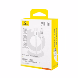 Baseus Gem USB-A – Lightning 2.4A pikalaauskaapeli 1 m, valkoinen