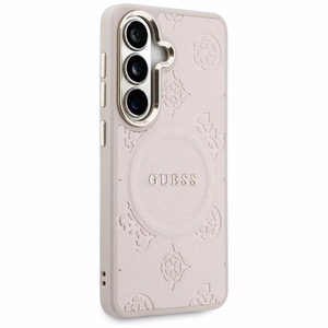 Guess Suojakuori Saffiano Peony Embossed Ring MagSafe Samsung Galaxy S26 Plus:lle vaaleanpunainen