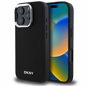 DKNY Plain Hopeinen Logo MagSafe iPhone 16 Pro Max:lle Suojakuori - Musta