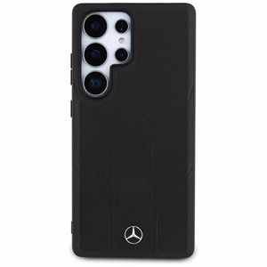 Mercedes Nahkainen Debossed Lines MagSafe Suojakuori Samsung Galaxy S25 Ultralle - musta