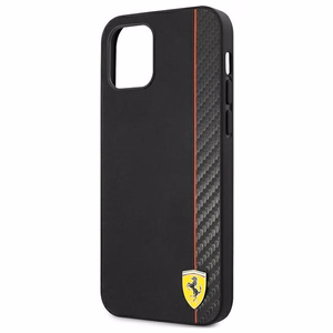 Ferrari FESAXHCP12SBK iPhone 12 mini 5.4" musta/musta kovakotelo On Track Carbon Stripe -raidoitusratkaisu