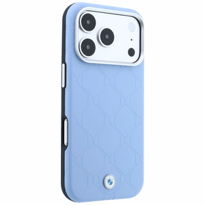 BMW Sign Deboss Quilted Metal Logo -suojakuori laitteelle iPhone 18 Pro Max / 17 Pro Max, MagSafe-yhteensopiva – sininen