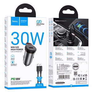 Autolaturi Hoco USB C QC PD 30W + kaapeli USB C - Lightning NZ16 metallin harmaa