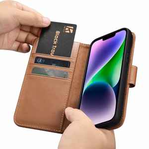 iCarer Lompakko Kotelo 2in1 Cover iPhone 14 Plus Anti-RFID Nahka Flip Case Ruskea (WMI14220727-BN)