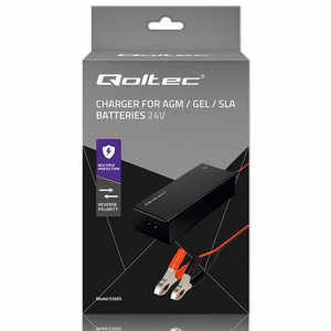 Qoltec 52665 automaattinen laturi AGM GEL STD -akuille | 24V laturi | 2A | 48W | LED | 1,8m kaapeli