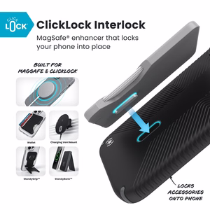 Speck Presidio2 Grip MagSafe with ClickLock suojakuori iPhone 17 Pro Max -laitteelle, Black / Slate Grey -värinen
