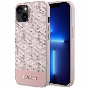 Guess GUHMP14SHGCFSEP iPhone 14 6,1 vaaleanpunainen suojakuori Magsafe Gcube PU Stripes