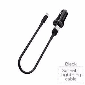Borofone BZ2 Joyroad autolaturi 2 USB-A-liitännällä, 12 W, Lightning-kaapelilla, musta