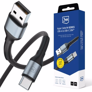 3mk Hyper Cable N-SERIES USB-A / USB-C 2m 9V/2A 18W - musta