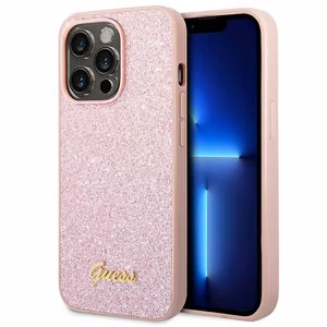 Guess Glitter Script kotelo iPhone 14 Pro Maxille - vaaleanpunainen