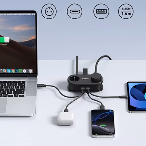 Orico AP3 20W GaN 5in1 jatkojohto 2x AC + 2x USB-A + 1x USB-C - musta
