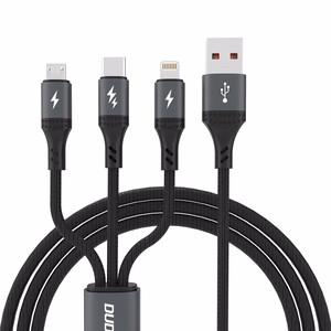 Dudao L3E 3 in 1 60W MicroUSB USB-C Lightning Kaapeli 1.2m - musta