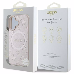 Guess Saffiano Peony Classic Logo MagSafe Suojakuori iPhone 16:lle - Vaaleanpunainen