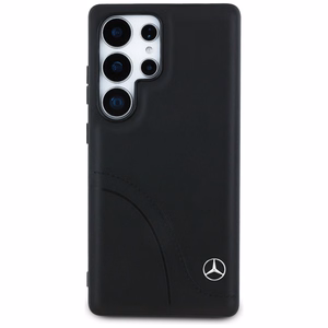 Mercedes Nahkainen Curved Stitches Suojakuori Samsung Galaxy S25 Ultralle - musta