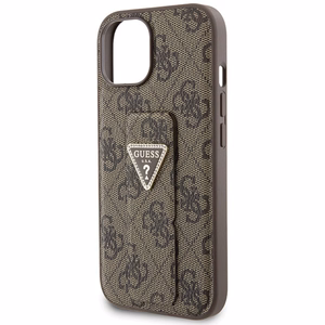 Guess Grip Stand 4G Triangle Strass Suojakuori iPhone 15:lle - ruskea