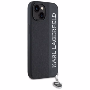 Karl Lagerfeld Saffiano Rhinestones & Charm Suojakuori iPhone 15 / 14 / 13:lle - musta