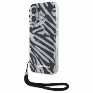 Karl Lagerfeld IML Zebra Pattern ja Cord iPhone 16 Suojakuori - Musta