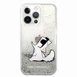 Karl Lagerfeld Liquid Glitter Choupette Fun Suojakuori iPhone 13 Pro Max 6.7" - Hopeinen