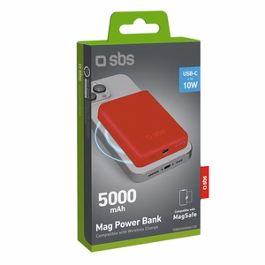 Powerbank SBS TEBB5000MAG1CR 5000 mAh yhteensopiva MagSafen kanssa - punainen