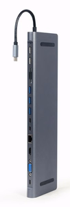 Gembird A-CM-COMBO9-01 USB Type-C 9-in-1 -moniporttisovitin (USB-keskitin + HDMI + VGA + PD + kortinlukija + LAN + 3.5 mm ääni), tähtiharmaa