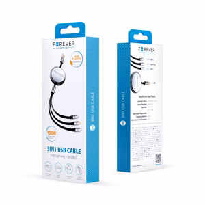 Forever 3in1 kaapeli USB - Lightning + 2x USB-C 1,2 m 100W musta