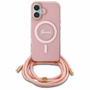 Guess Crossbody Cord Script MagSafe suojakuori iPhone 16:lle - vaaleanpunainen
