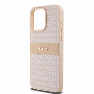DKNY Nahkainen Mono Raita ja Metallinen Logo Suojakuori iPhone 15 Pro Max:lle - vaaleanpunainen